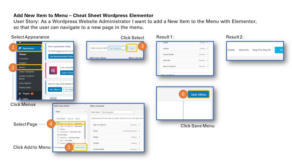 Add New Menu Item WordPress Elementor