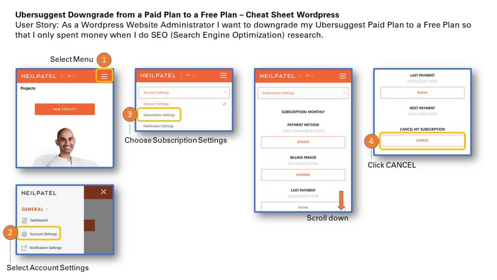 Ubersuggest How to Change Paid Plan to Free Plan